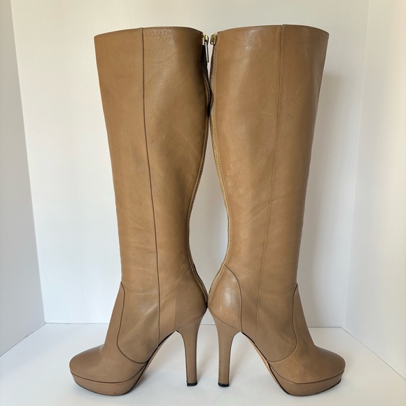 Jimmy Choo High Heel Platform Knee Boots Beige Leather Size 37.5 - Picture 1 of 16